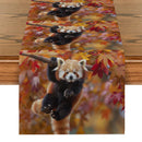 Autumn Red Panda Maple Leaf Table Runner by Axyaa: Festive Dining Decor