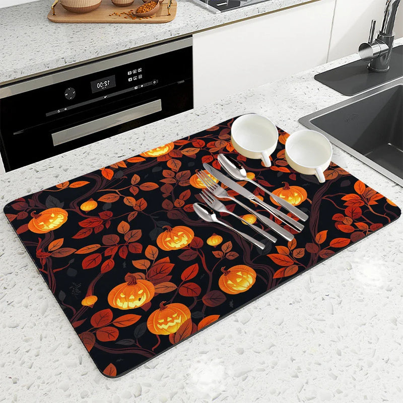 Axyaa Halloween Maple Absorbent Draining Mat for Kitchen and Bathroom