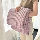Axyaa Plaid Flannel & Rabbit Fur Throw Blanket for Sofa Bed - Soft & Warm