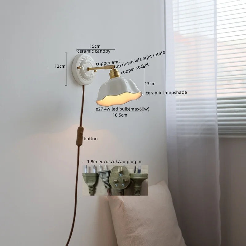 Axyaa Nordic Ceramic LED Wall Lights for Bedroom Living Room Decoration