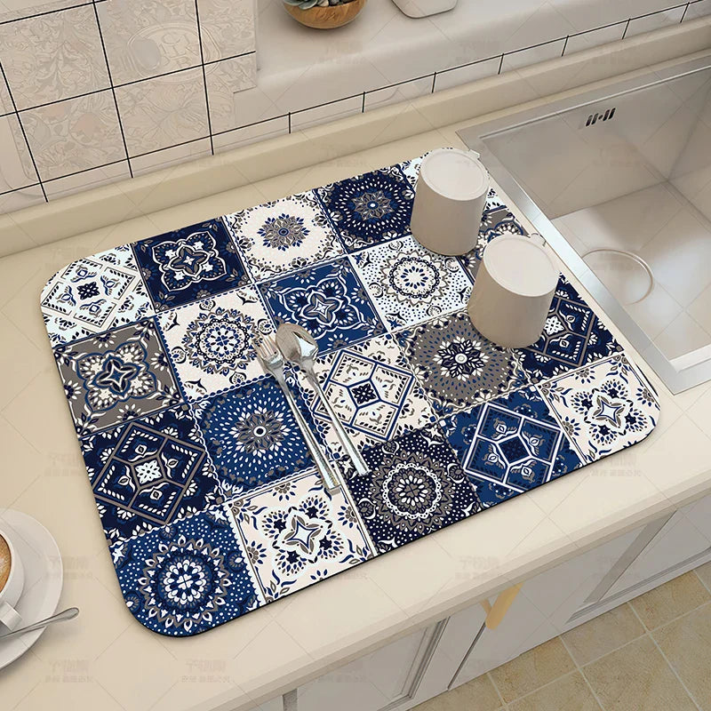 Ethnic Printed Coffee Draining Mat by Axyaa: Super Absorbent & Quick Drying Rug