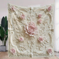 Axyaa Embossed Rose Floral Flannel Blanket - Soft Cozy All-Season Comfort