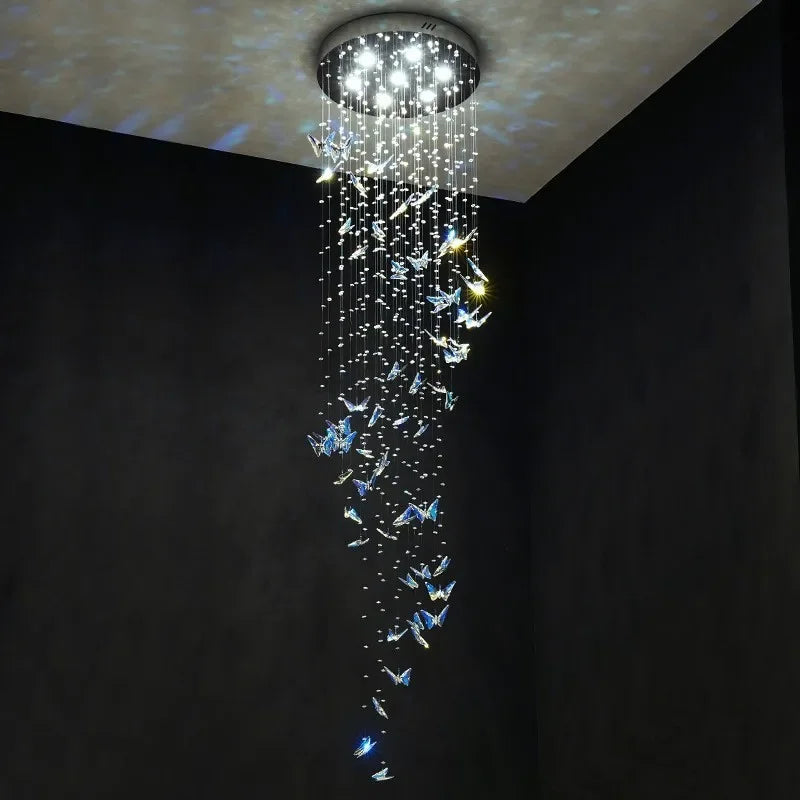 Axyaa Butterfly Crystal Chandelier for High Ceilings