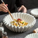 Axyaa Lotus Leaf Insulation Plate, Ceramic Lace Salad Plate, White Double-layer Ceramic Tableware