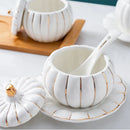 Axya Ceramic Pumpkin Cup Set with Gold Rim Cover and Spoon - Kitchen Supplies