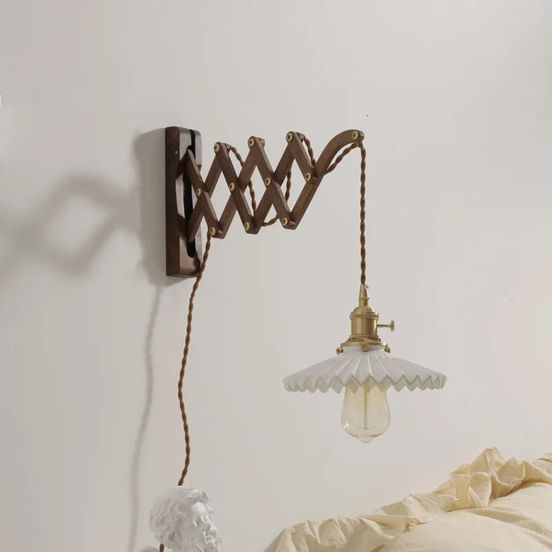 Axyaa Ceramic Walnut Wall Light Fixture Modern Style Bedroom Living Room Lamp
