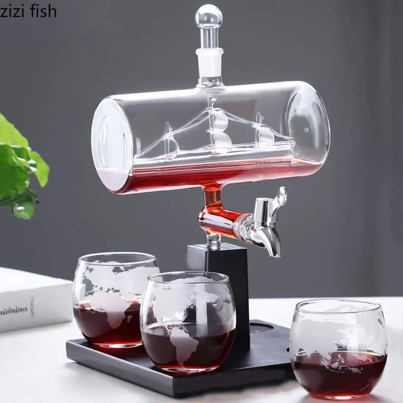 Axya Sailboat Glass Decanter Whisky Bottle Set Barware Wine Dispenser Kitchen Bar Tools
