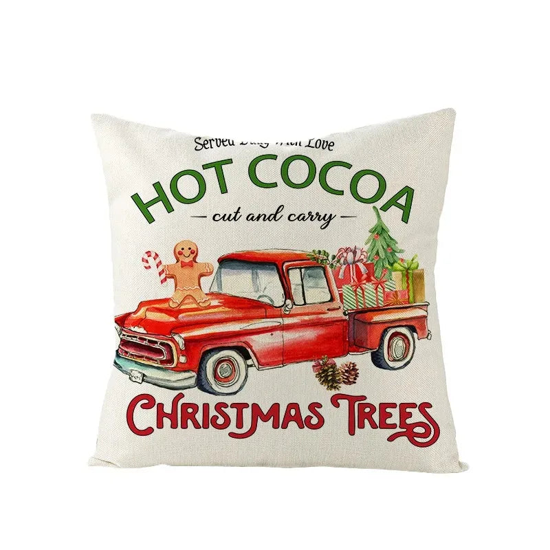 Axyaa Christmas Gingerbread Car Tree Print Pillowcase for Festive Home Decor