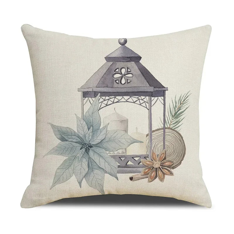 Axyaa Christmas Birds Pillowcase 45X45cm Linen Cushion Cover for Sofa