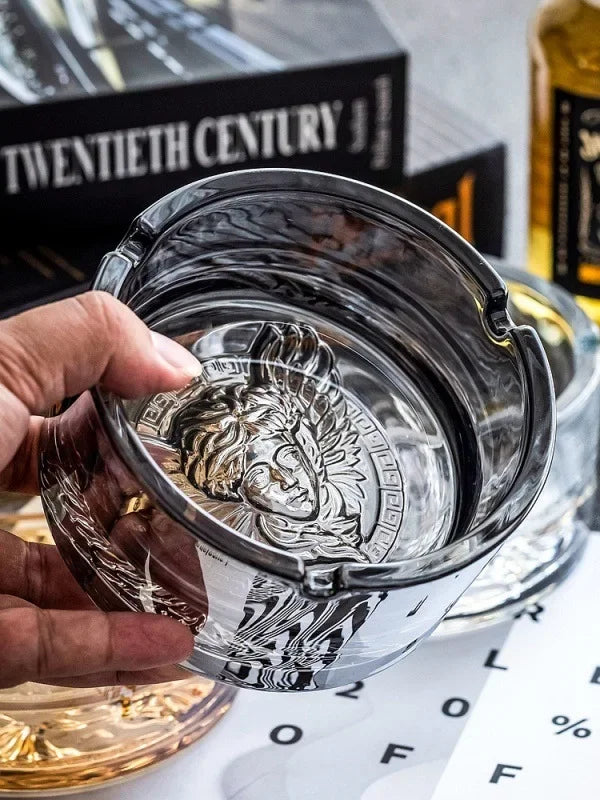 Axya Crystal Glass Ashtray for Home Office Decor and Men's Fashion