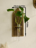 Axyaa Wood Wall Vase Green Plant Holder Home Decor Bouquet Tube Orb Decor