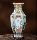 Axyaa Hexagonal Ceramic Flower Bird Vase Colorful Enamel Antique Home Decor