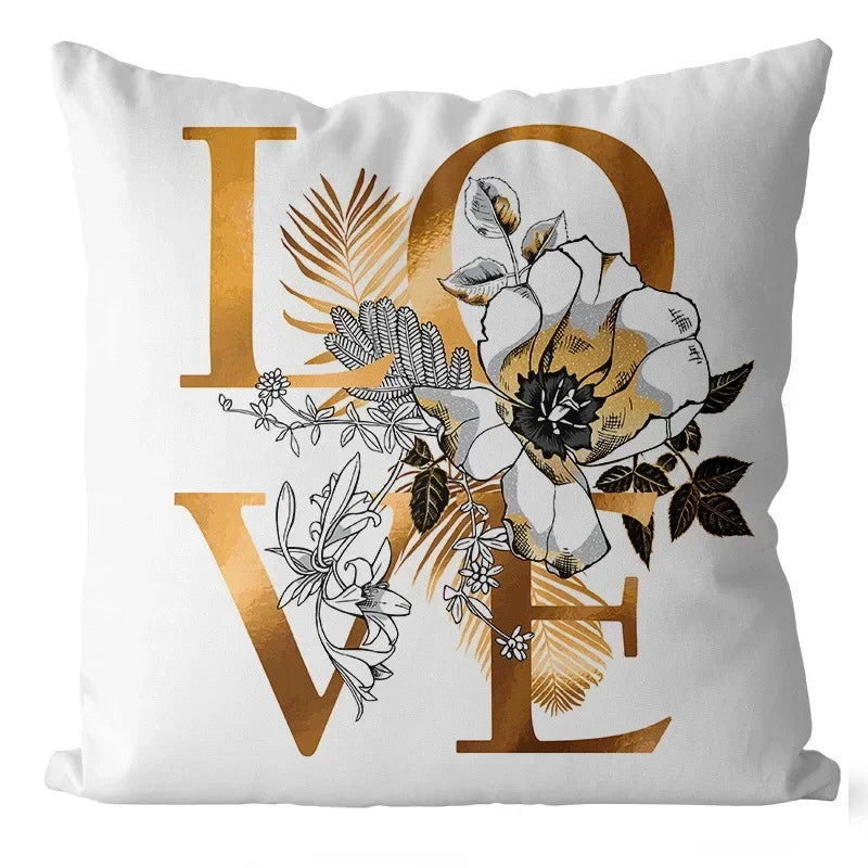 Axyaa Ginkgo Print Cushion Cover - Square Pillowcase for Home Decor
