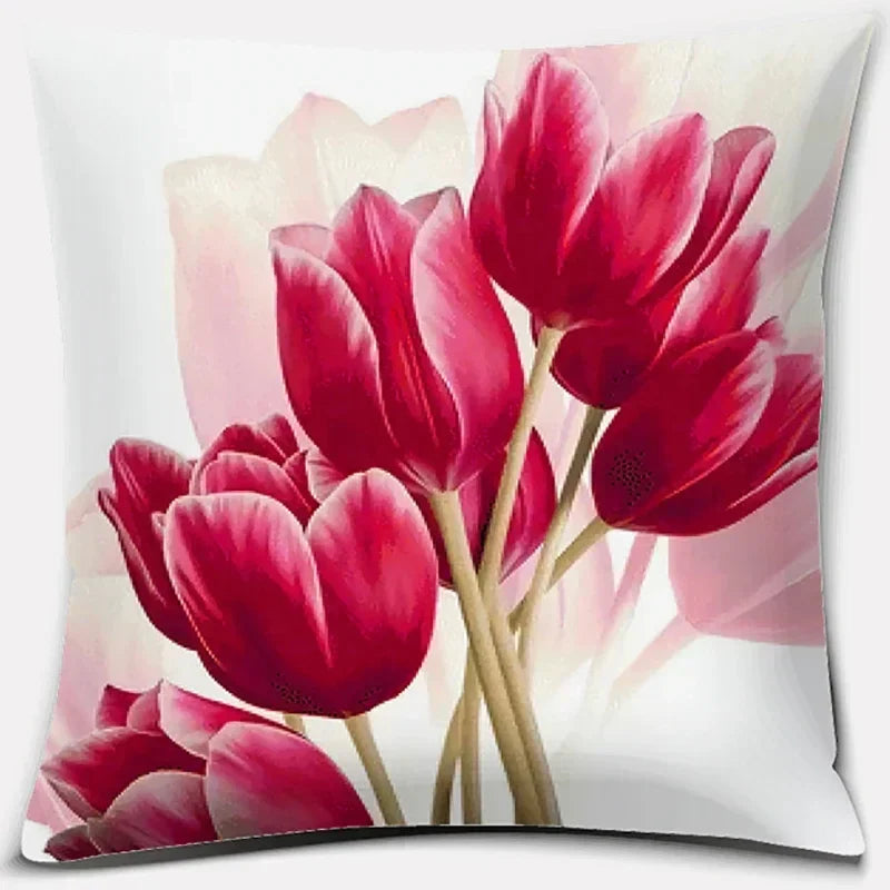 Pink Flower Pattern Cushion Cover by Axyaa - 45x45cm Decorative Pillowcase