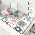 Flamingos Square Dry Mat: Axyaa Absorbent & Anti-slip Cup Drainer