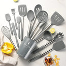 Axyaa 15Pcs Silicone Kitchen Utensil Set with Stainless Steel Handle & Storage Bucket