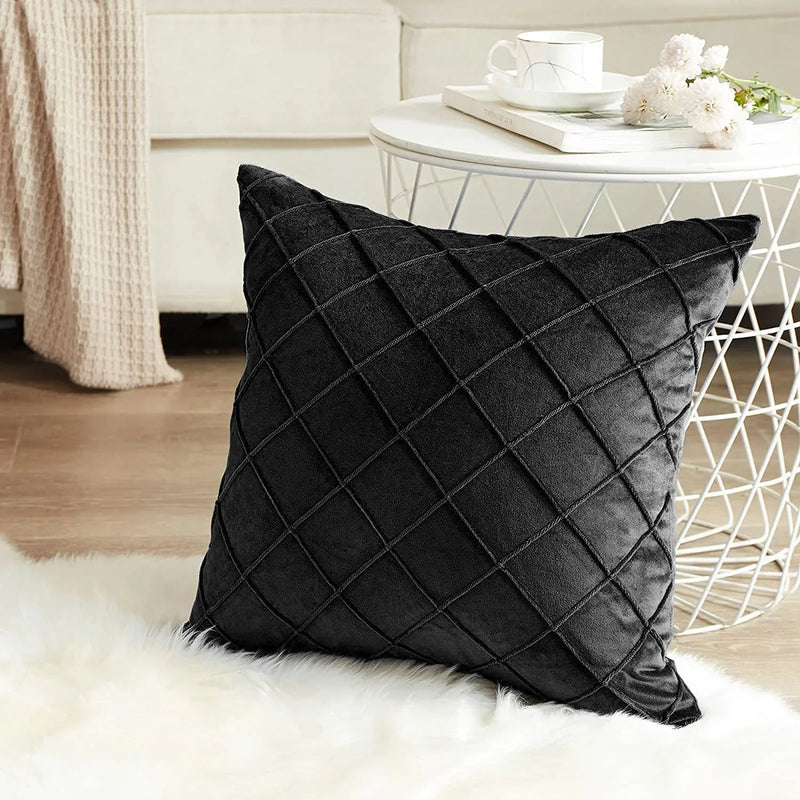 Axyaa Velvet Diamond Check Pattern Throw Pillowcase for Stylish Home Decor
