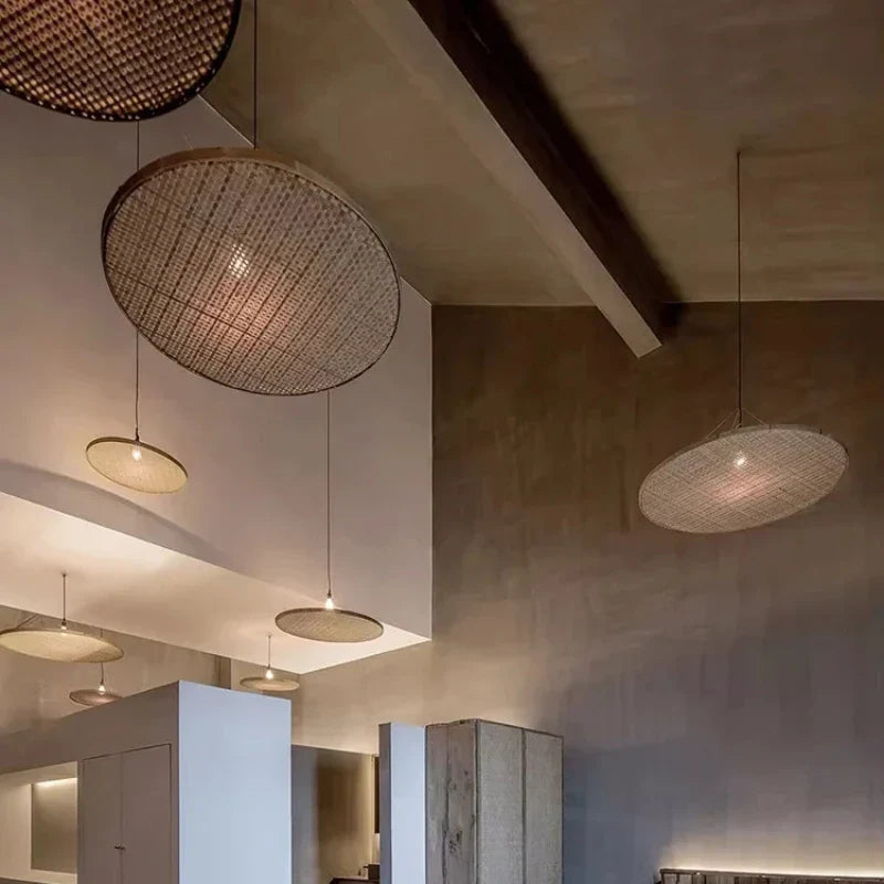 Axyaa Bamboo Pendant Light: Wabi Sabi Style Rattan Hanging Lamp for Home, Restaurant, Tea Room