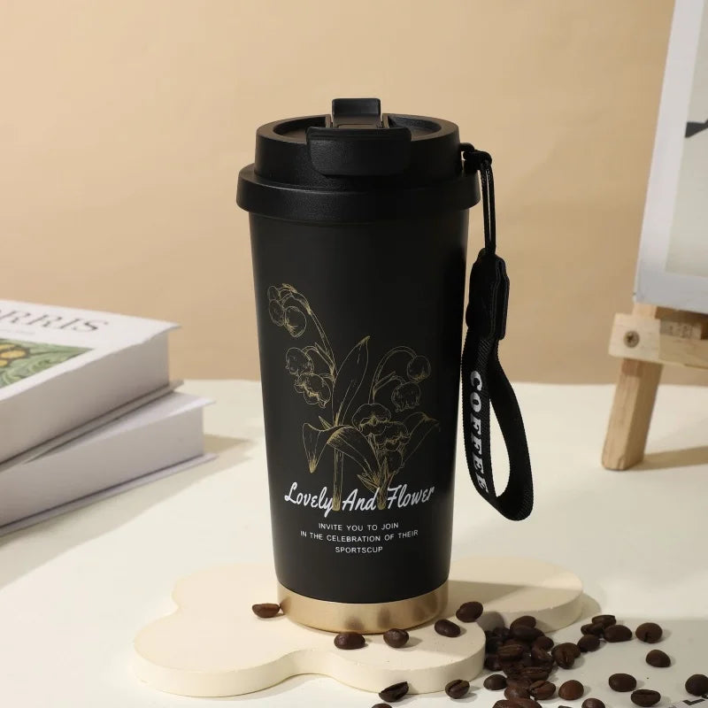 Axyaa 500ml Stainless Steel Vacuum Insulated Coffee Cup Straw Mug