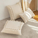 Axyaa Beige Cotton Weave Fringed Cushion Cover for Home Decor