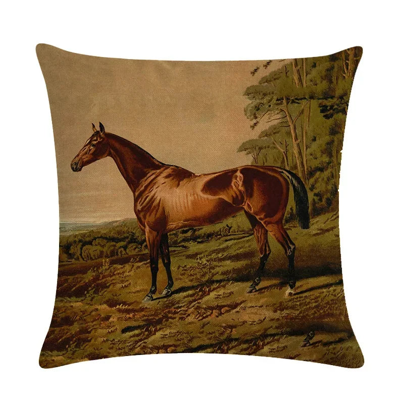 Axyaa Retro Horse Print Cushion Cover for Home Decor 45x45cm