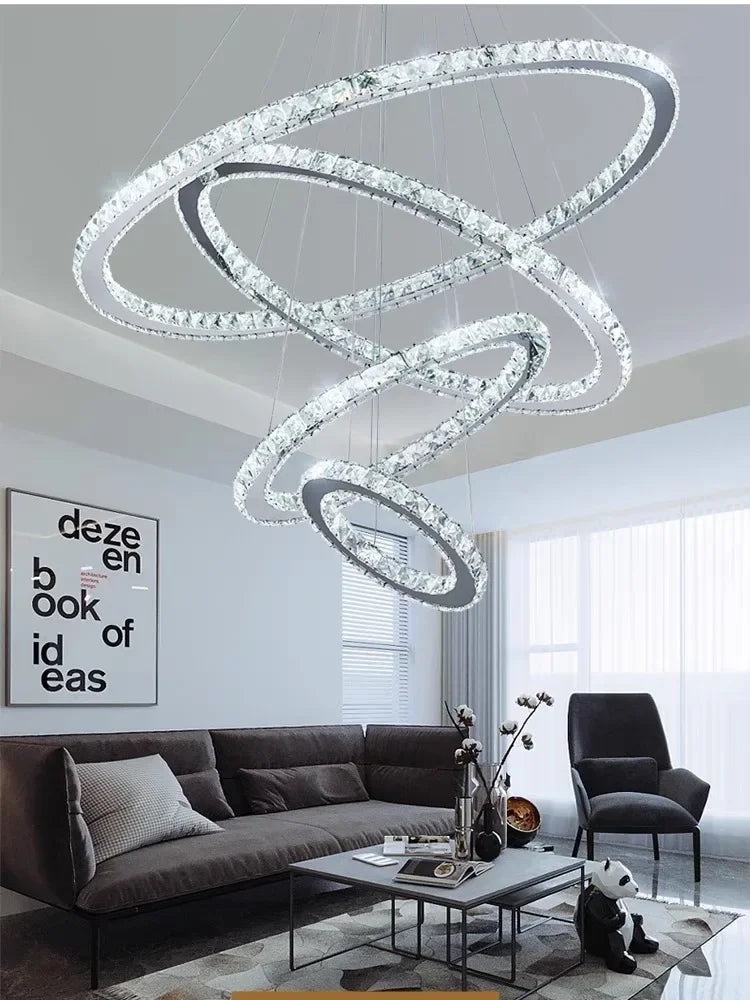 Axyaa Crystal Rings Pendant Light Chandelier Ceiling Lamp - Modern, Elegant Living Room Decoration