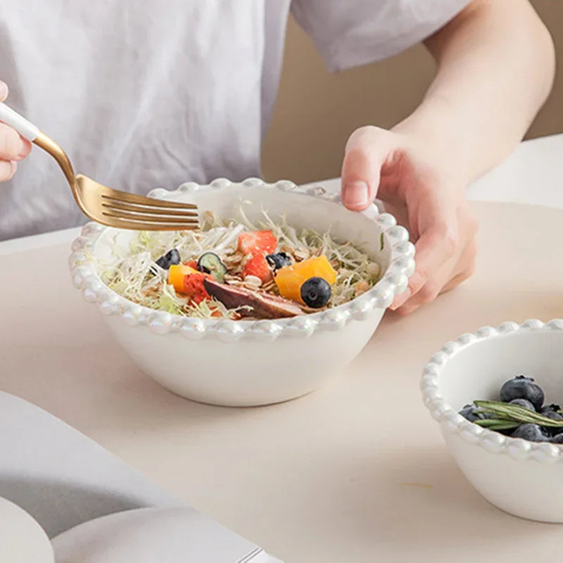 Axya Ceramic Pearl Shell Edge Round Bowl - Kitchen Tableware - Western Dish
