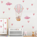 Pink Bunny Hot Air Balloon Wall Stickers by Axyaa: Removable Kids Nursery Decals