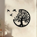 Axyaa Boho Tree Of Life Wooden Wall Hanging with 3 Birds, Round Ornaments