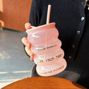 Axyaa Kawaii Glass Tumbler with Silicone Lid and Straw, 520ml