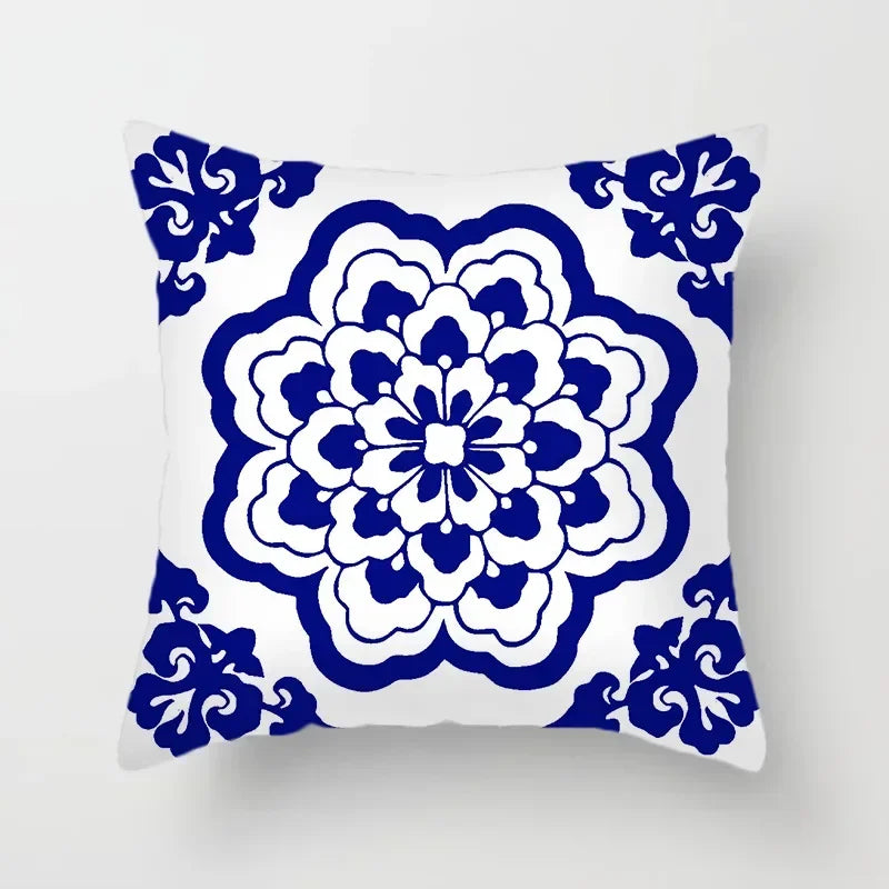 Axyaa Blue Geometric Floral Printed Pillow Case - Soft Cushion Cover
