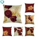 Axyaa Red & White Rose Oil Painting Linen Cushion Cover - Floral Decorative Pillowcase