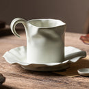 Axyaa Pleated Ceramic Coffee Cup and Saucer Set, Hand Punch Hanging Ears, Japanese Light Luxury