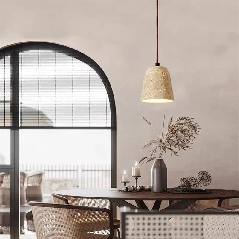 Axyaa Retro Yellow Travertine Stone Pendant Lamp for Bedroom and Restaurant
