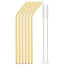 Axyaa Gold Stainless Steel Reusable Metal Straw Set for Parties and Juice Bars