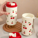 Axyaa Cherry Design Coffee Cup: Portable, Heat-resistant, Leak-proof Water Mug