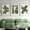 Axyaa Medieval Green Abstract Wall Art Set - Modern Retro Decor for Home, Office