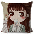 Axyaa Beautiful Girl Pattern Linen Pillowcase for Living Room and Bedroom