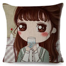 Axyaa Beautiful Girl Pattern Linen Pillowcase for Living Room and Bedroom