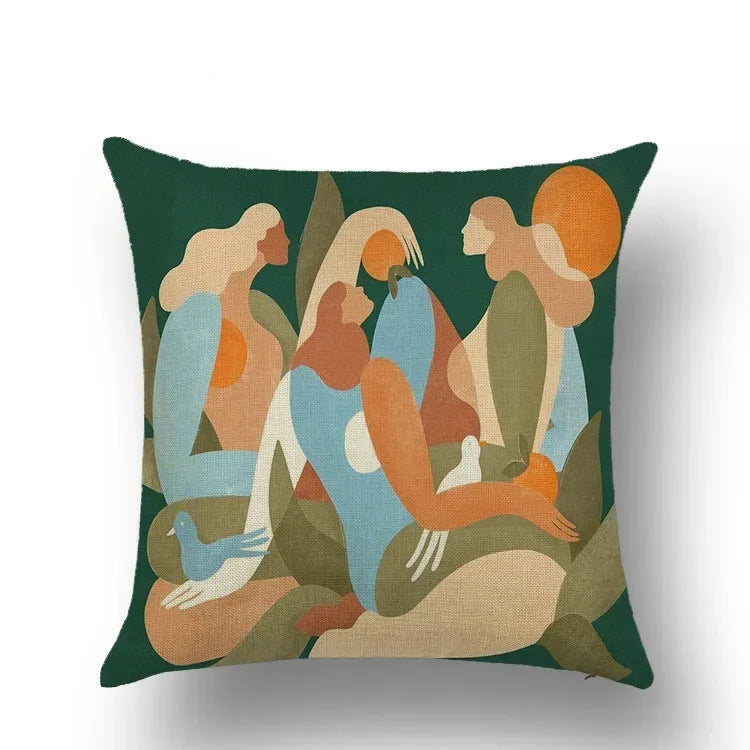 Abstract Portrait Painting Linen Sofa Pillow Case Set by Axyaa Art Decor
