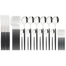 Axyaa Black Silver Stainless Steel Cutlery Set Dinnerware Flatware Fork Knife Spoon