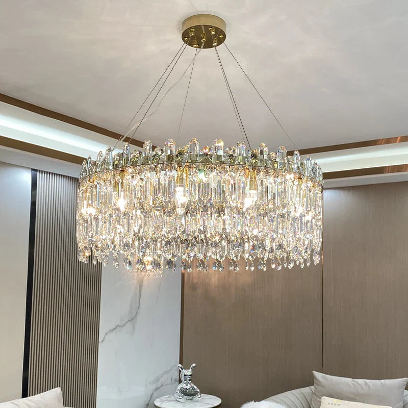 Axyaa Crystal Pendant Chandelier: Luxury Living Room Kitchen LED Decorative Lighting