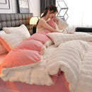 Axyaa Velvet Bedding Set: Duvet Cover, Comforter, Sheet, Pillowcase - 4pc Set