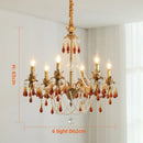 French Crystal Chandelier: Axyaa Luxury Copper LED Pendant Light, Red Crystal Hanging Lamp.