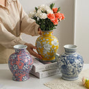 Blue & White Belly Vase by Axyaa - Retro Chinese Porcelain Ornaments for Home Decor