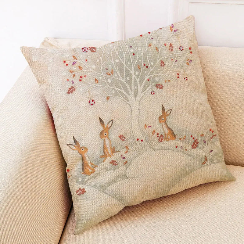 Axyaa Winter Animal Cartoon Linen Pillowcase for Car and Living Room Decor
