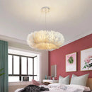 Axyaa Modern Donut Pendant Light: Stylish White Feather Lamp for Romantic Master Bedrooms