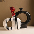 Zebra Stripes Ceramic Vase with Artificial Flowers - Axyaa Modern Floral Room Decor