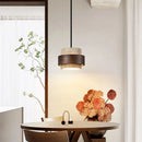 Axyaa LED Wood Pendant Lamp with Natural Stone - Adjustable Wire Hanging Fixture