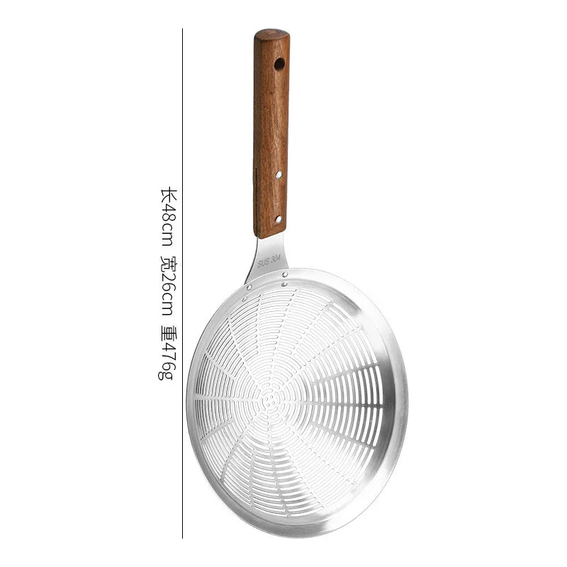 Axyaa Stainless Steel Large Colander with Wooden Handle - Kitchen Strainer Skimmer